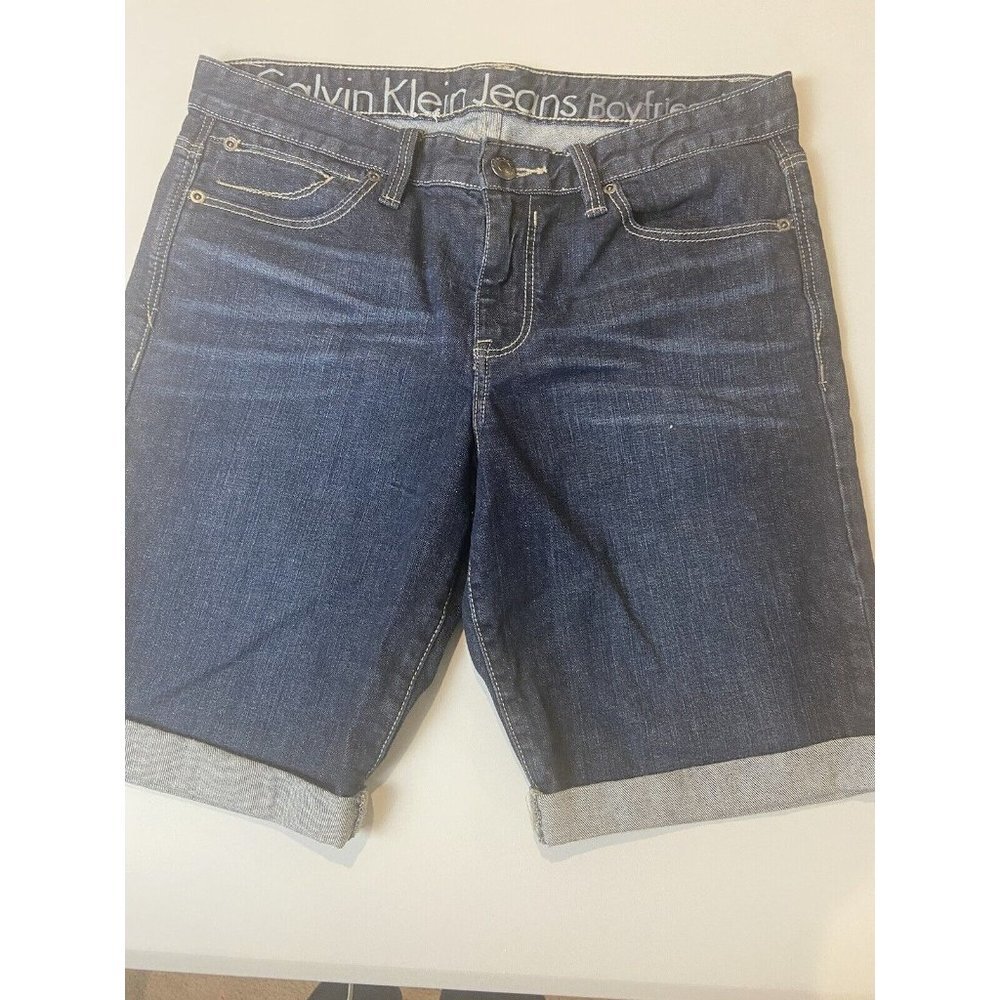 Calvin Klein dark blue denim jean shorts stretch Boyfriend cuffed women's size 6